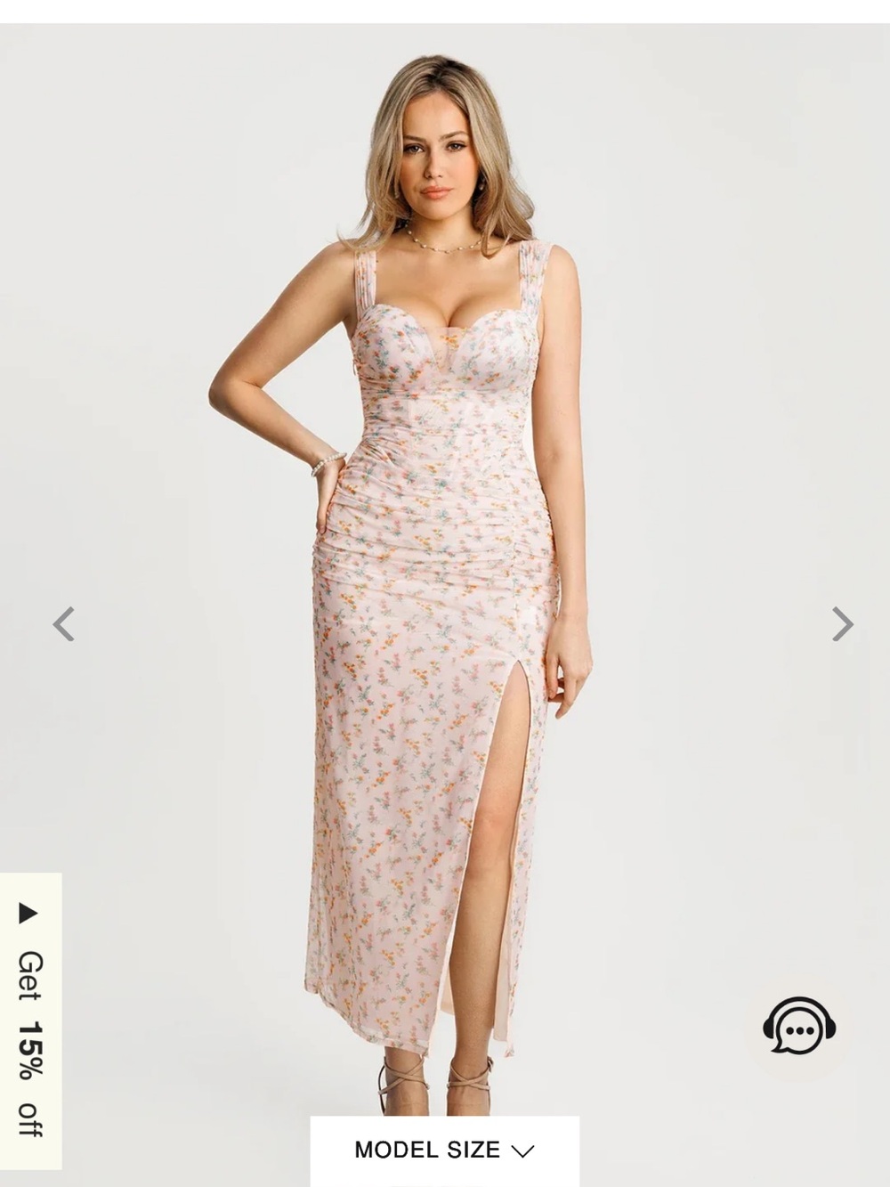 Pink Floral Sweetheart Maxi Dress with Thigh Slit